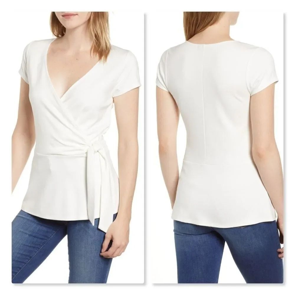 Gibson Faux Wrap Tie Shirt sz XS in Ivory